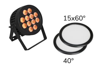 EUROLITE Set LED IP PAR 12x8W QCL Spot + 2x Diffuser Cover (15x60° and 40°)