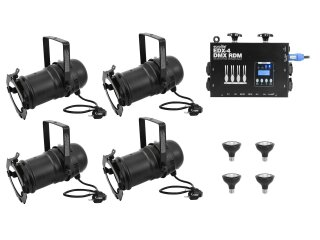 EUROLITE Set 4x PAR-30 Spot bk dim2warm + EDX-4 DMX RDM LED Dimmer Pack