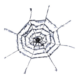 Spinnennetz mit Spinne aus Styropor/Synthetik-Wolle, mit rotem Licht- und Soundeffekten & vibriert     Groesse: Ø 110cm, Spinne: 52x23cm    Farbe: naturfarben/schwarz