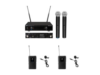 OMNITRONIC Set UHF-E2 Wireless Mic System + 2x BP + 2x Lavalier Microphone 527.5/529.7MHz